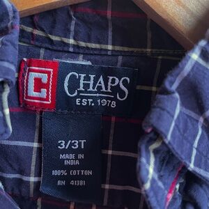 3/$30💥Chaps Classic Button-Down Shirt, Navy Plaid, 100% Cotton Poplin, Like New